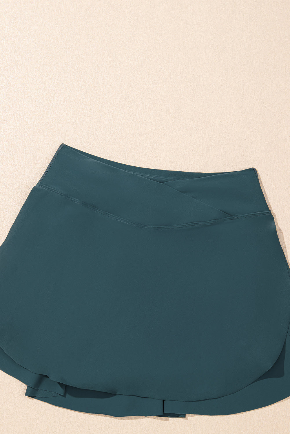 Sea Green Solid Pocketed Crossover High Waist Swim Skort