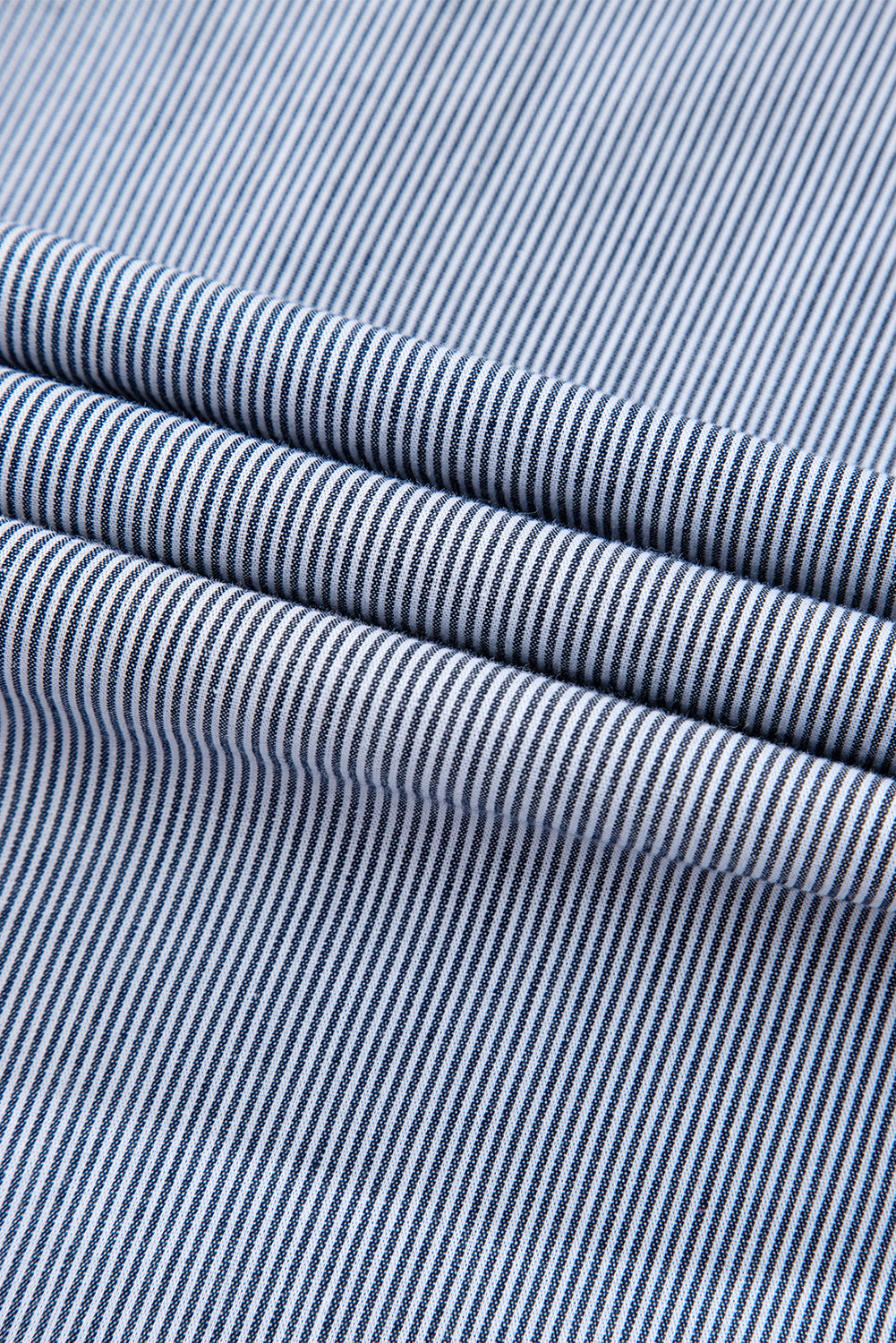 Blue Stripe Frilled Sleeveless Collar Front Pocket Button Up Mini Dress