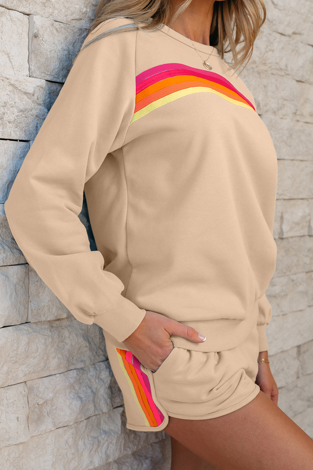 Beau Blue Accent Pullover and Shorts Two Piece Casual Set