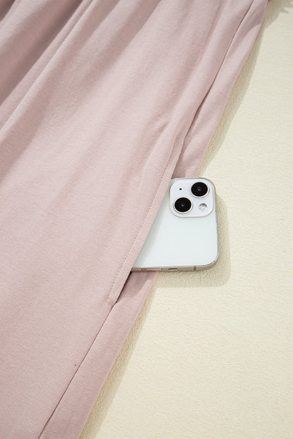 Oatmeal Frilled Trim Crew Neck Loose Fit Mini Dress