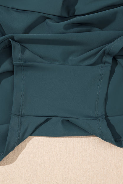 Sea Green Solid Pocketed Crossover High Waist Swim Skort