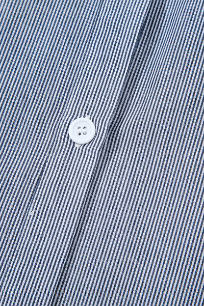 Blue Stripe Frilled Sleeveless Collar Front Pocket Button Up Mini Dress