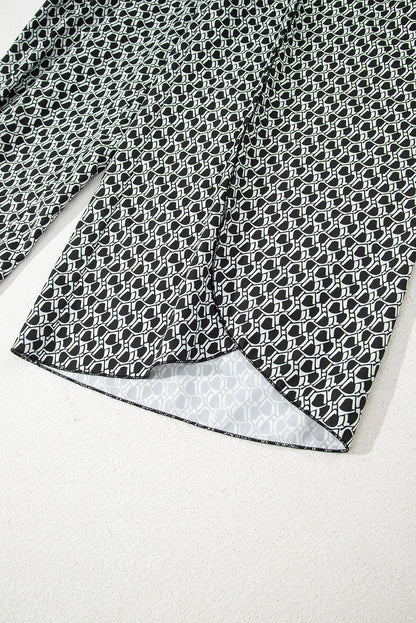 Black Bohemian Print Slit Wide Leg Smocked High Waist Pants