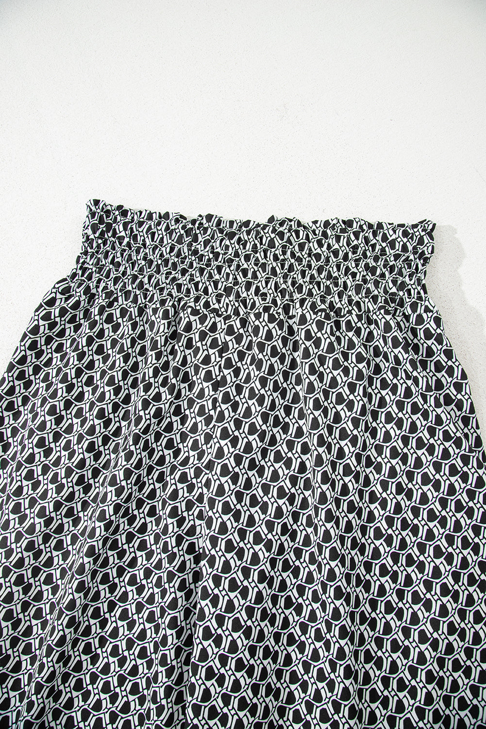 Black Bohemian Print Slit Wide Leg Smocked High Waist Pants