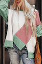 Khaki Colorblock Stitching Irregular Hem Long Sleeve Top