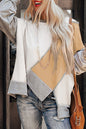 Khaki Colorblock Stitching Irregular Hem Long Sleeve Top