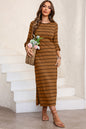 Slit Striped Round Neck Midi Dress