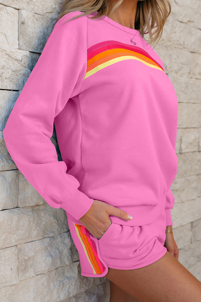 Beau Blue Accent Pullover and Shorts Two Piece Casual Set