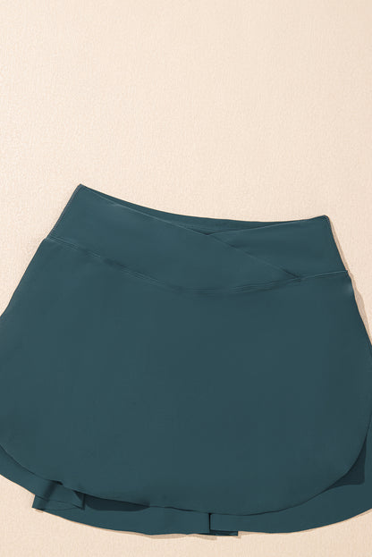 Sea Green Solid Pocketed Crossover High Waist Swim Skort