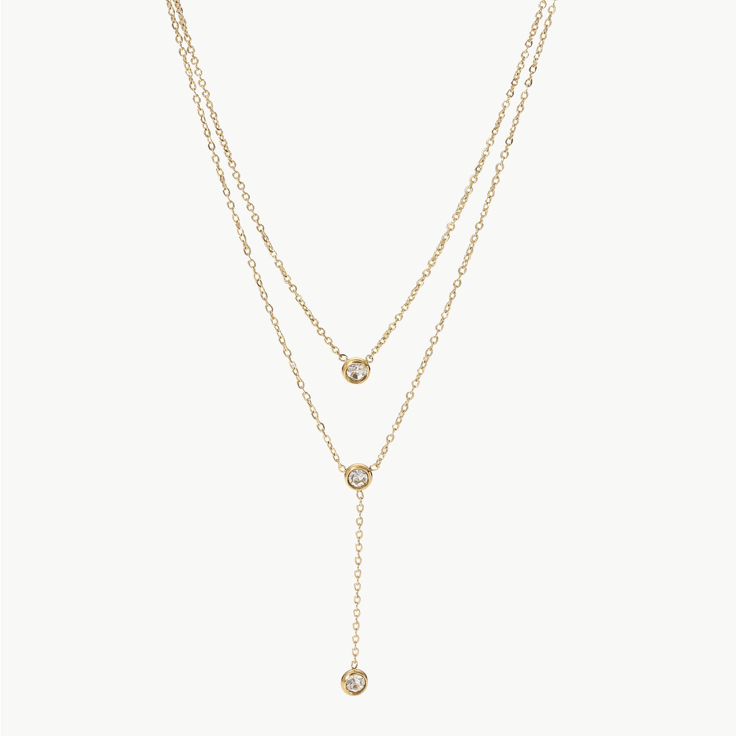 Stainless Steel Zircon Double-Layered Necklace