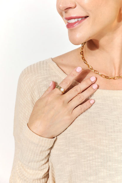 Adored Pearl Stainless-Steel Open Ring