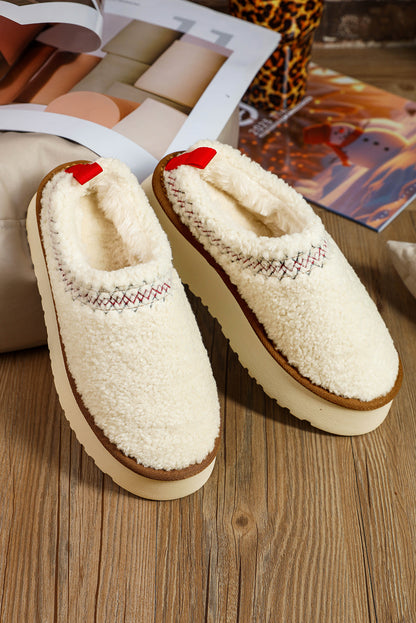 Chestnut Embroidered Sherpa Plush Thick Sole Snow Boots
