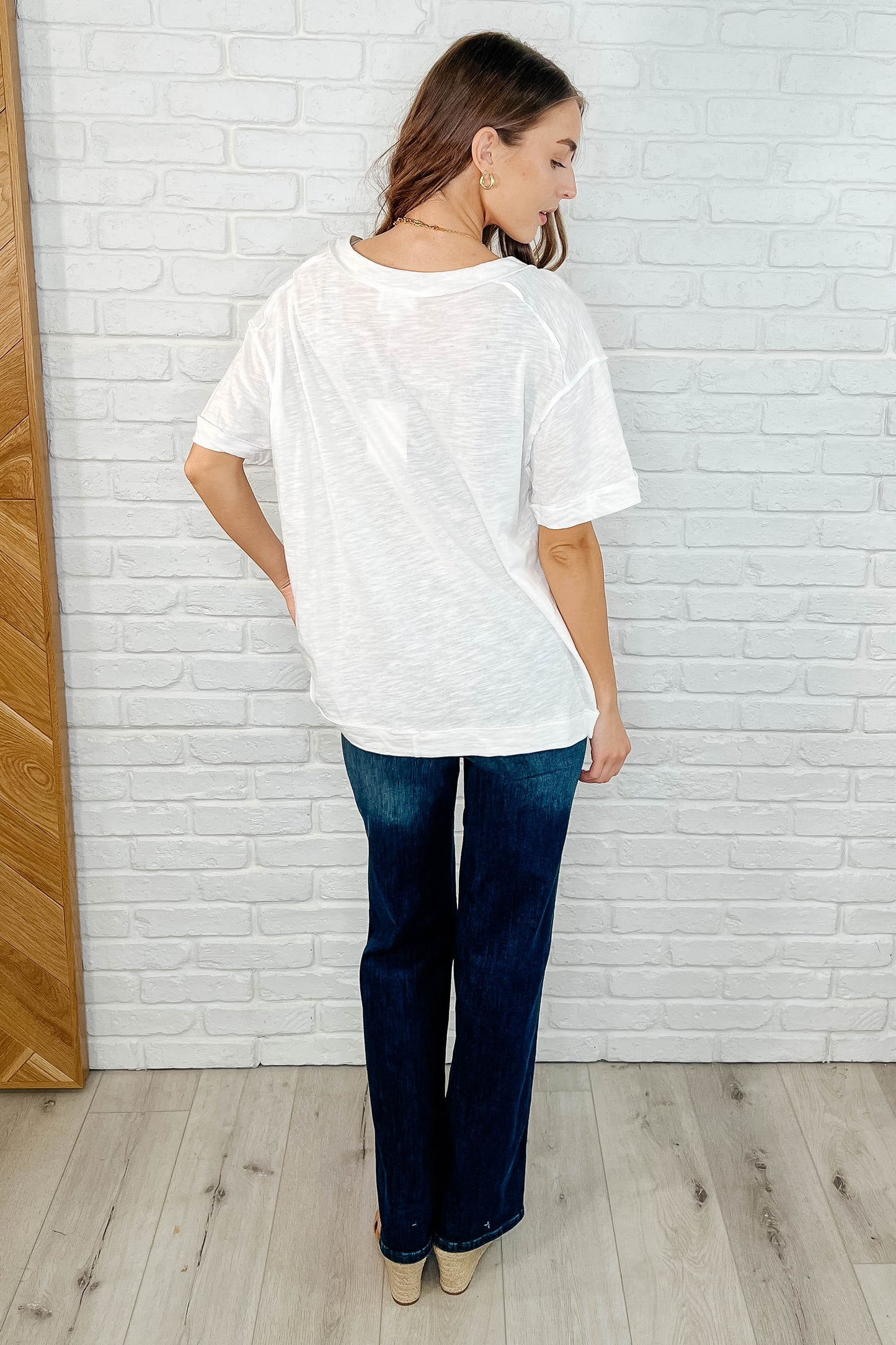 Basic Instinct Drop Shoulder V-Neck Tee in Ivory