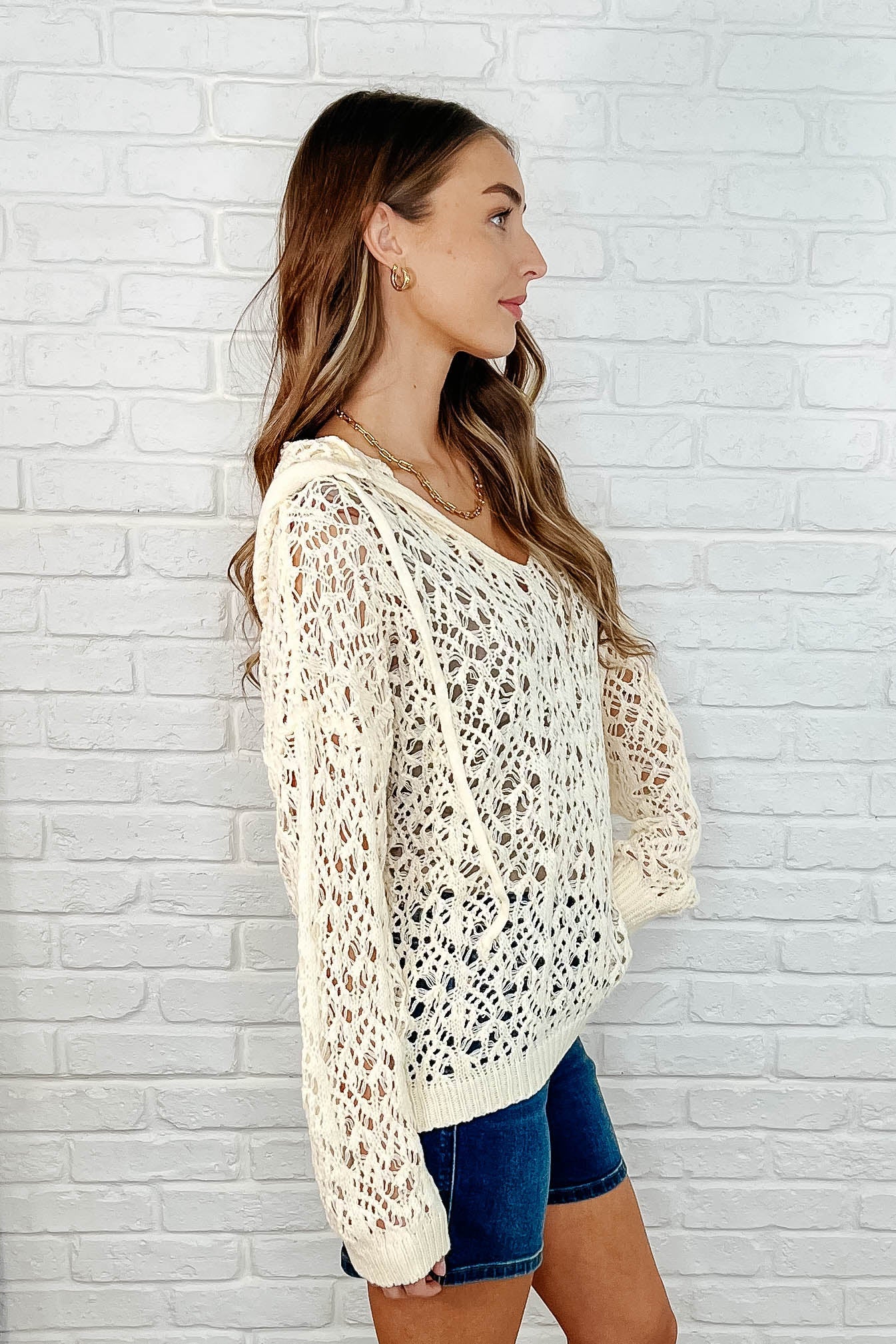 Bohemian Breeze Hooded Layering Top in Natural