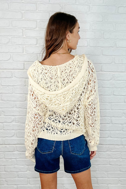 Bohemian Breeze Hooded Layering Top in Natural