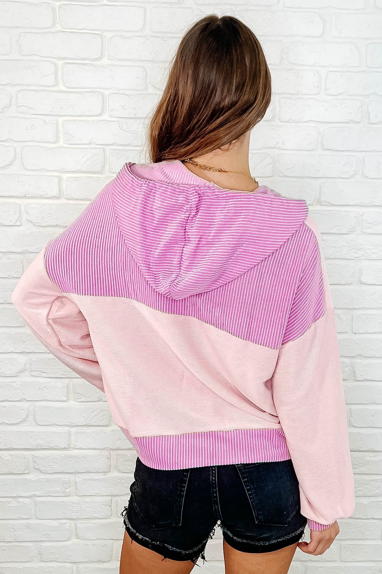 Here for Now Color Block Hoodie in Pink