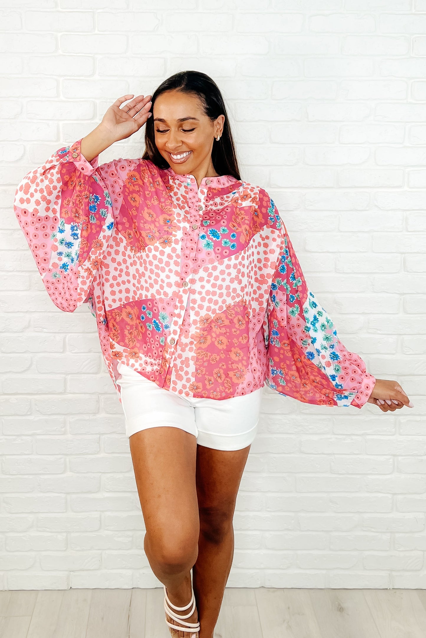No Hesitation Mixed Print Blouse
