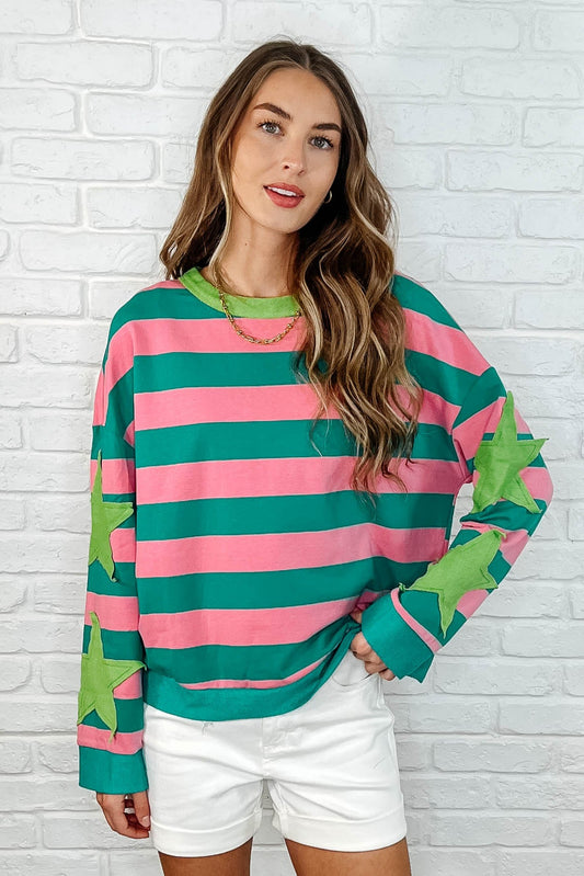 Stars On Stripes Patchwork Striped Sweatshirt