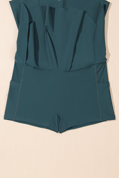 Sea Green Solid Pocketed Crossover High Waist Swim Skort