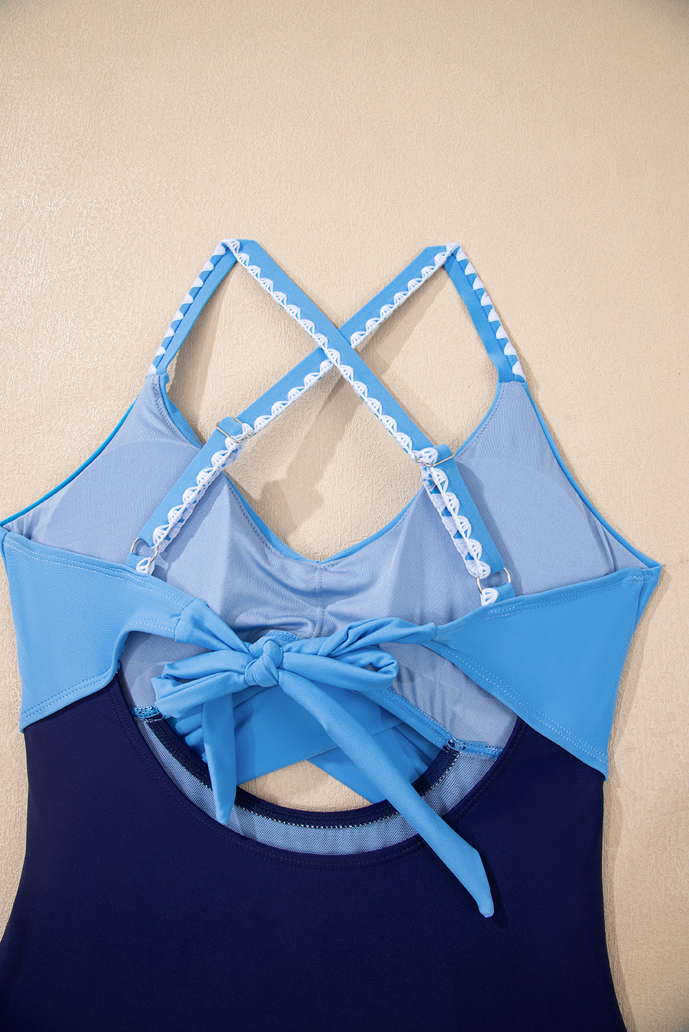 Black Ric Rac Trim Contrasted Patchwork Cutout One Piece Swimsuit