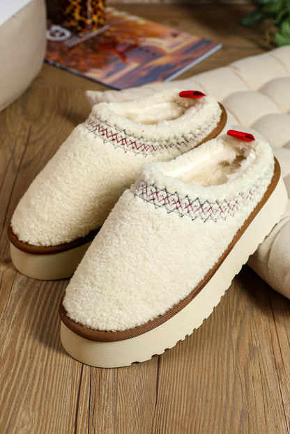 Chestnut Embroidered Sherpa Plush Thick Sole Snow Boots