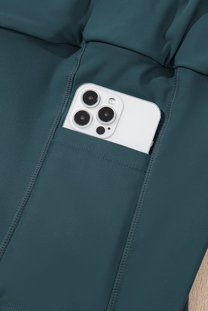 Sea Green Solid Pocketed Crossover High Waist Swim Skort