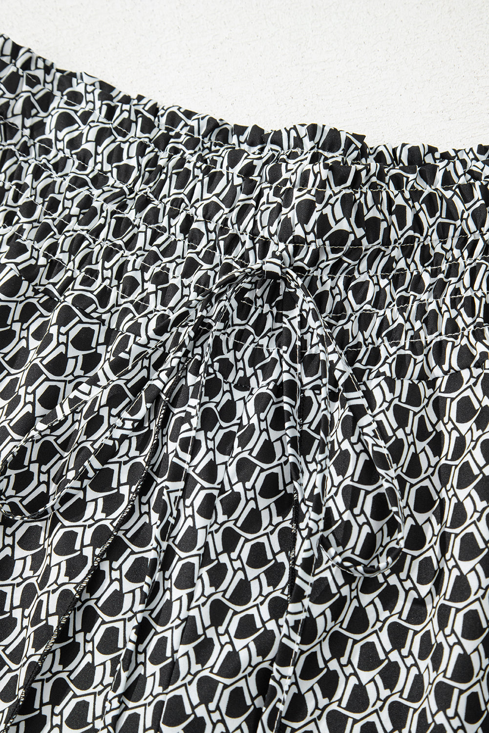 Black Bohemian Print Slit Wide Leg Smocked High Waist Pants