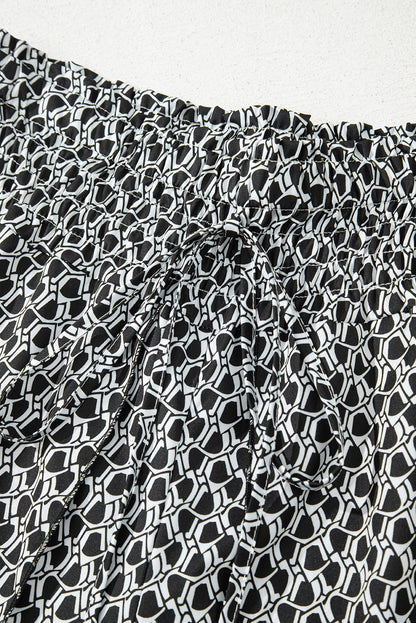 Black Bohemian Print Slit Wide Leg Smocked High Waist Pants