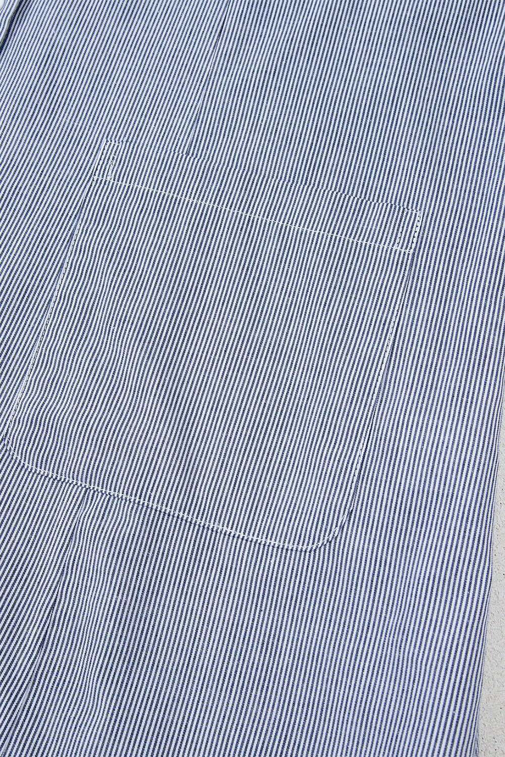 Blue Stripe Frilled Sleeveless Collar Front Pocket Button Up Mini Dress