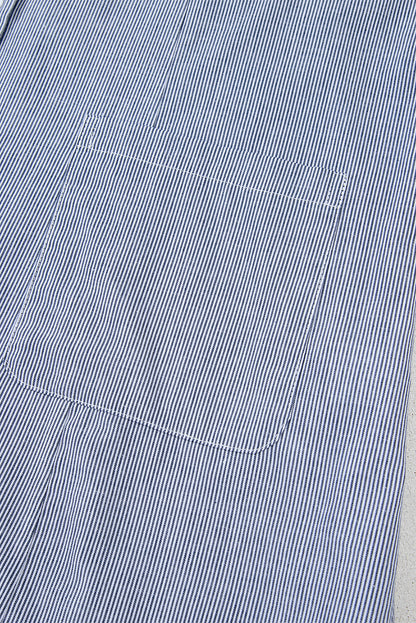 Blue Stripe Frilled Sleeveless Collar Front Pocket Button Up Mini Dress