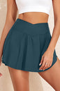 Sea Green Solid Pocketed Crossover High Waist Swim Skort