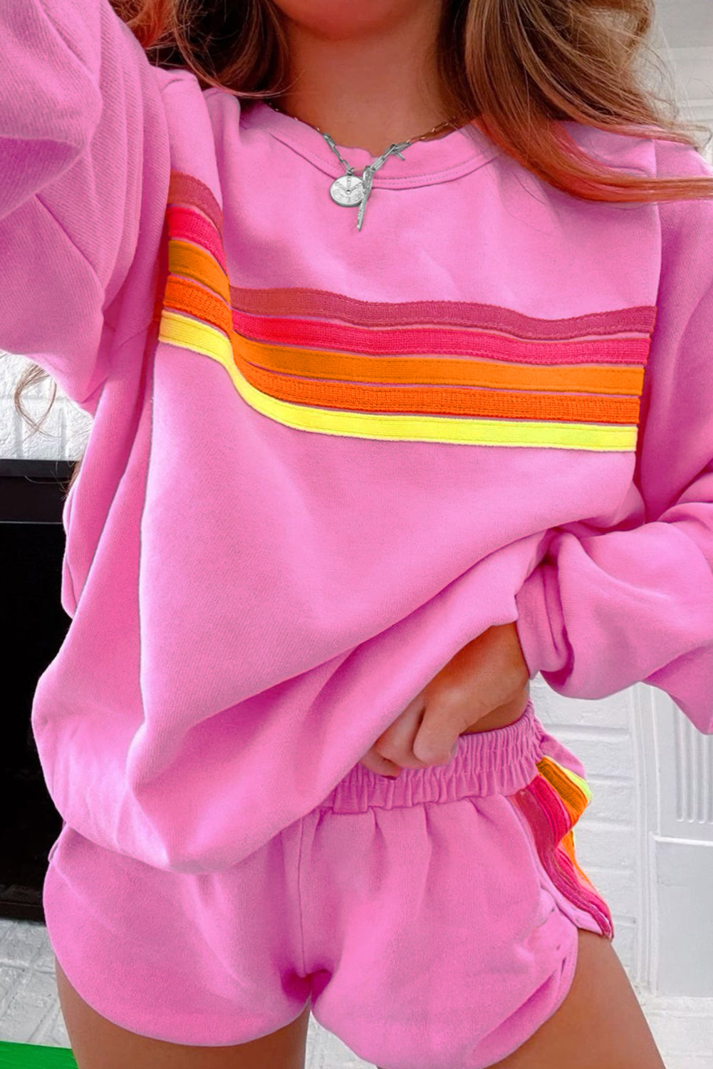 Beau Blue Accent Pullover and Shorts Two Piece Casual Set